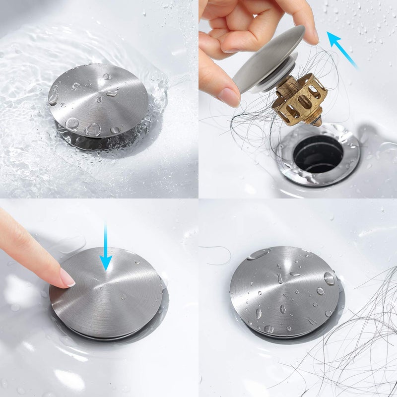 KAIYING Pop Up Drain, Bathroom Sink Drain Stopper with Overflow, Vessel Sink Drain Assembly with Detachable Basket Stopper, Anti-Explosion and Anti-Clogging Drain Strainer (Brushed Nickel) - Image 2